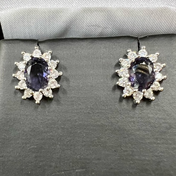 NIB S925 Stamped Silver Amethyst & Zircon Earrings - Picture 3 of 12